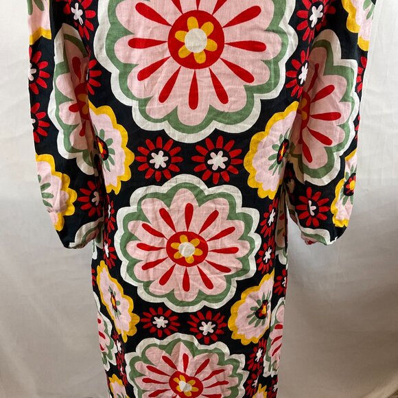 Boden Midi-Maxi Dress US 6 Black Pink Red Yellow Green Floral Mandarin Collar - Picture 11 of 13
